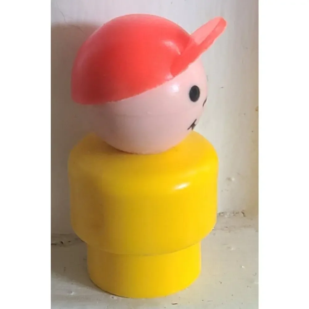 Vintage Fisher Price Toy Little People Boy Baseball Hat Red Yellow 80's